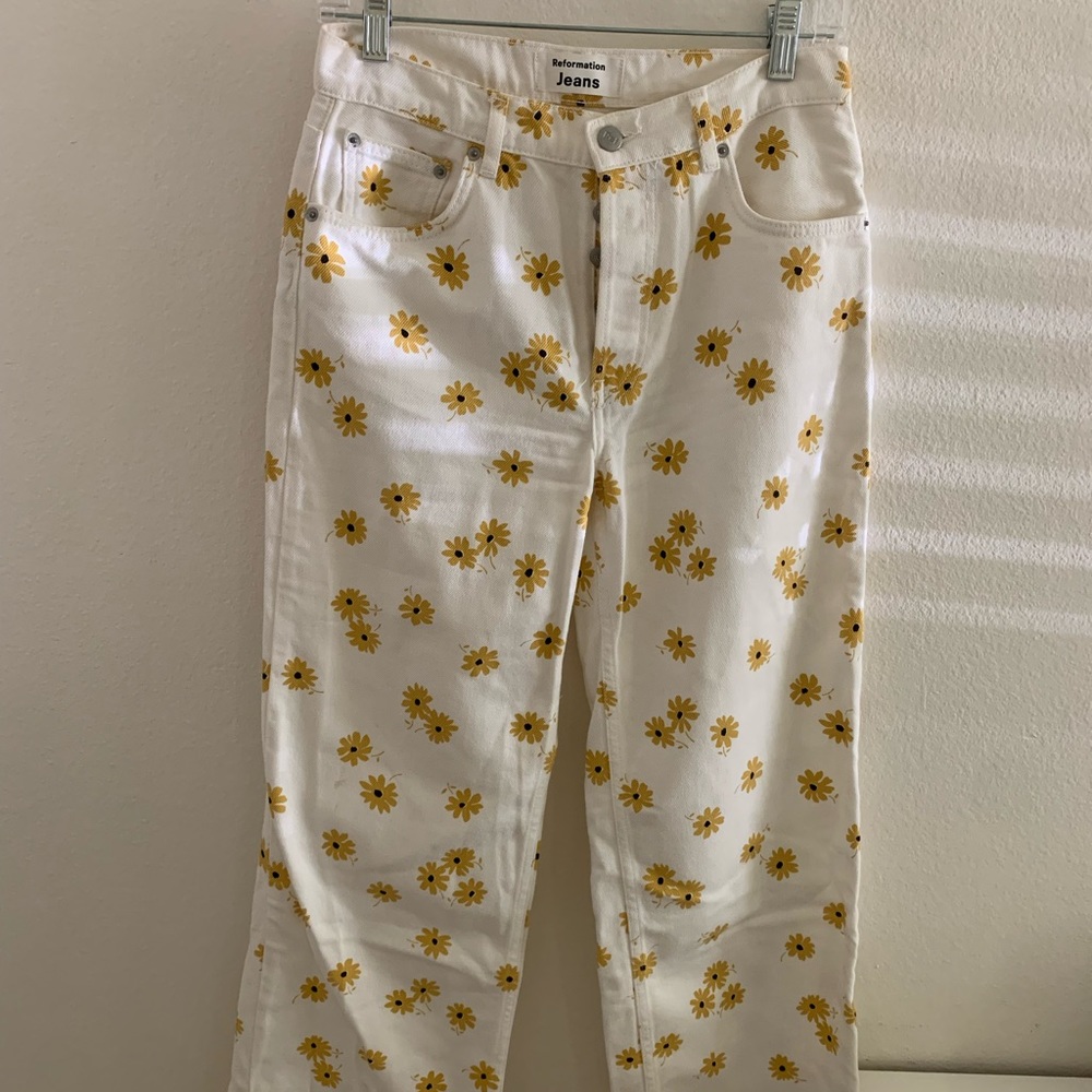 Old style Reformation sunflower pants!